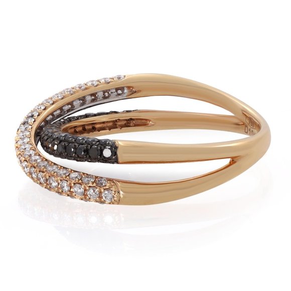 Piero Milano White & Black Diamond Crossover Ring 18k Rose Gold 1.04cttw Size 8 - Picture 4 of 6